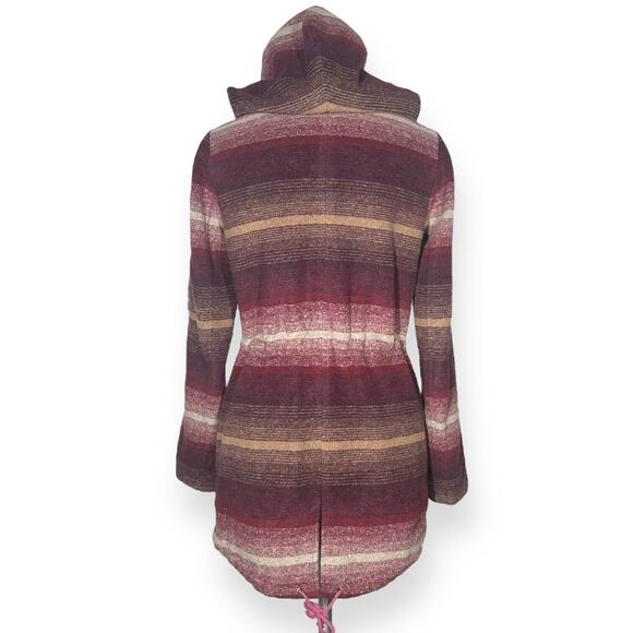 JACK BY BB DAKOTA Wool Blend Hooded Coat Zip Jacket Drawstring Ombre Red Small - Picture 9 of 16